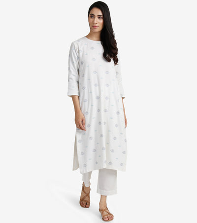 Ivory Embroidered Viscose Linen Kurta & Pants set