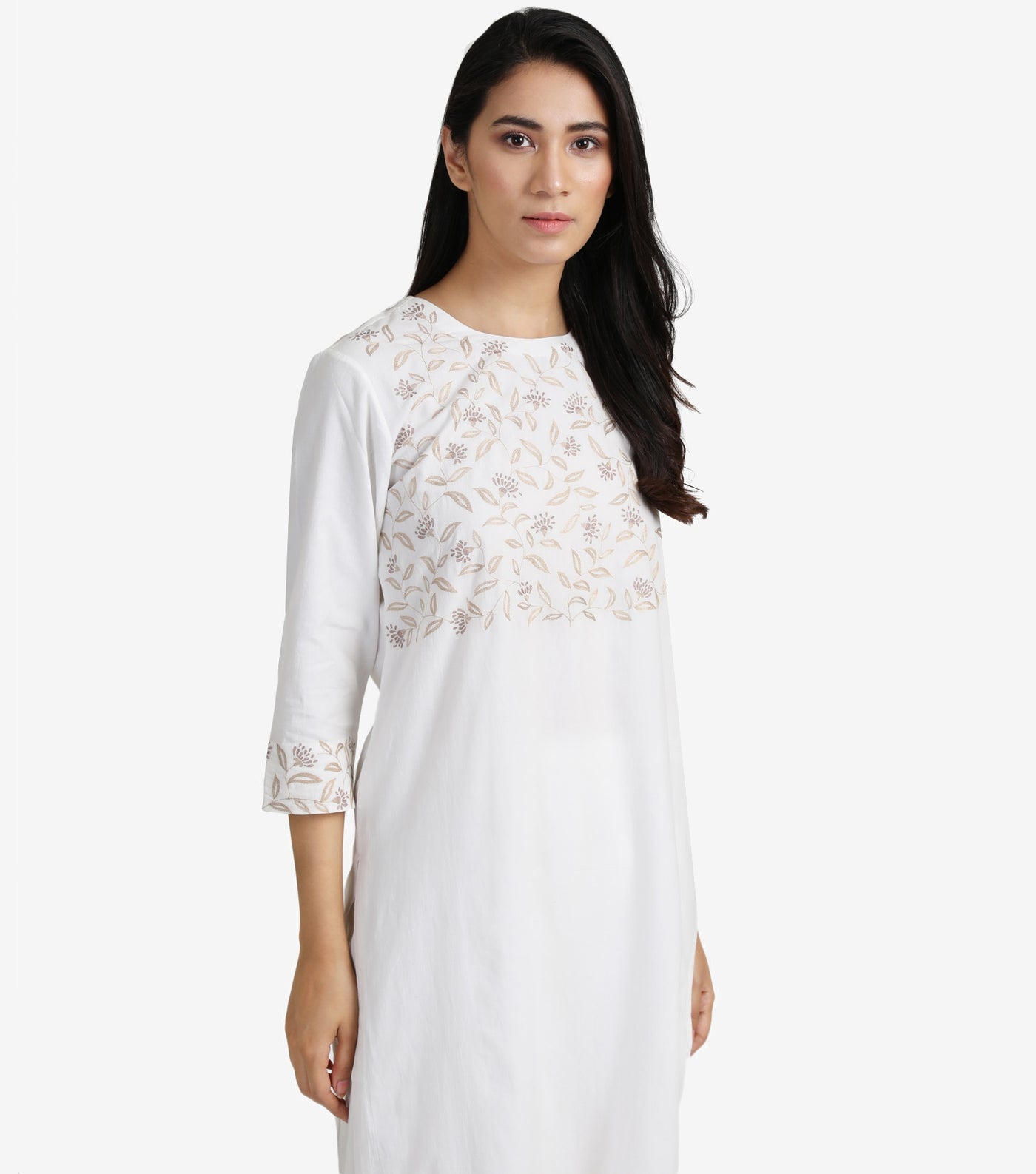 Natural embroidered cotton kurta