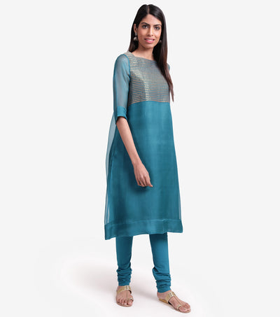 Teal Gold Organza Kurta