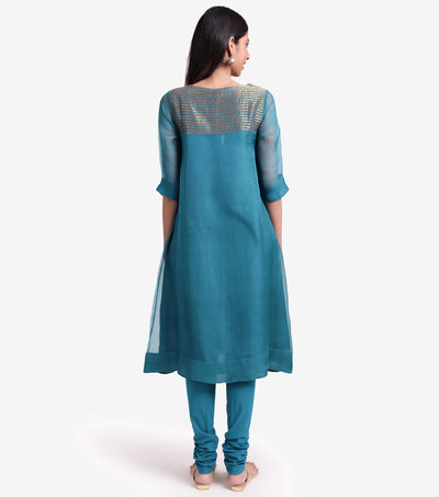 Teal Gold Organza Kurta