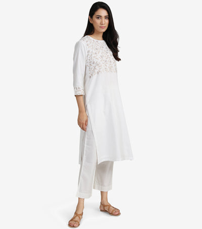 Natural embroidered cotton kurta