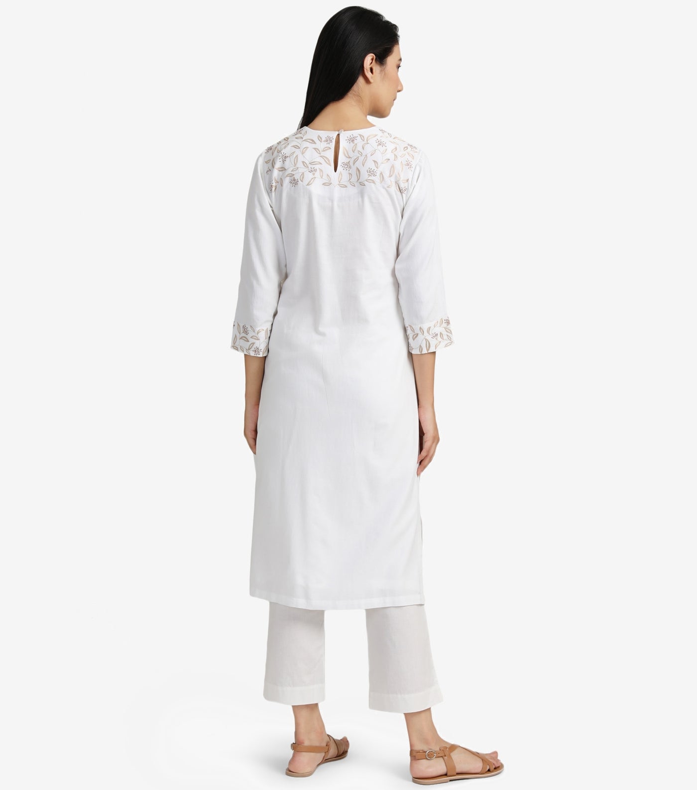 Natural embroidered cotton kurta