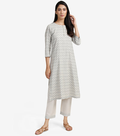 Grey & Ivory Woven Cotton Suit Set