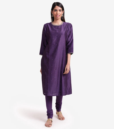 Purple Chanderi kurta & cotton churidaar set