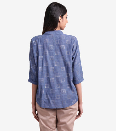 Blue khadi embroidered shirt