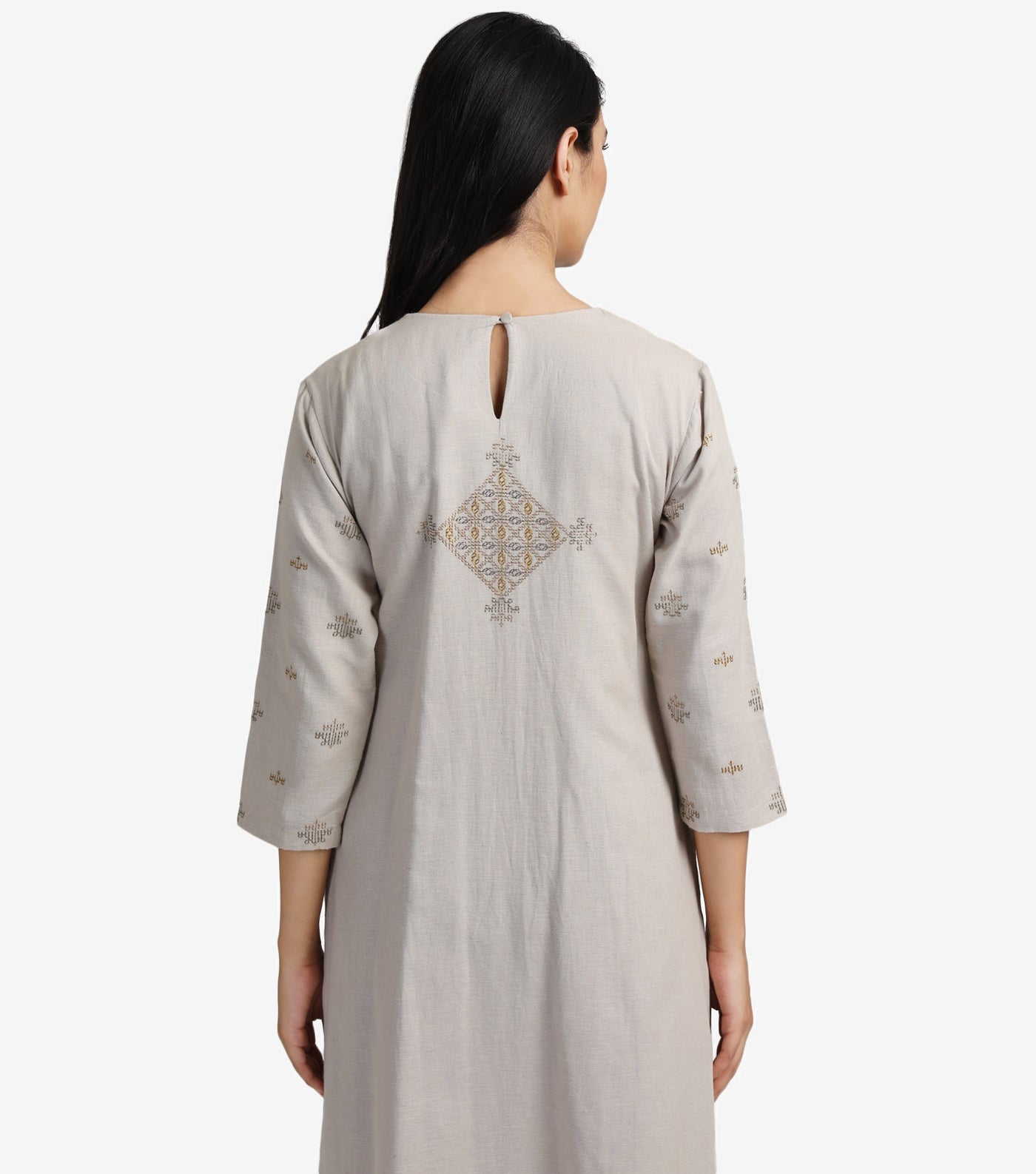 Beige Embroidered Viscose Linen Kurta & Cotton Pants Set