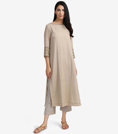 Beige Cotton sequin kurta