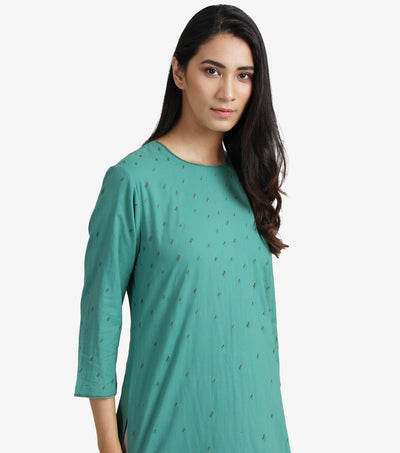 Green cotton embroidered kurta