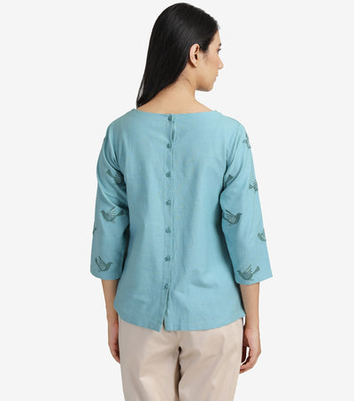 Pastel blue cotton linen top