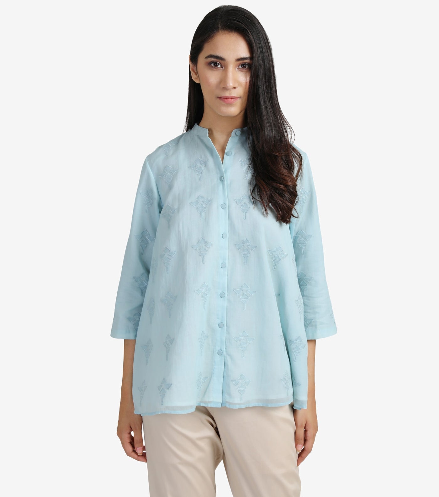 Skyblue embroidered cotton shirt