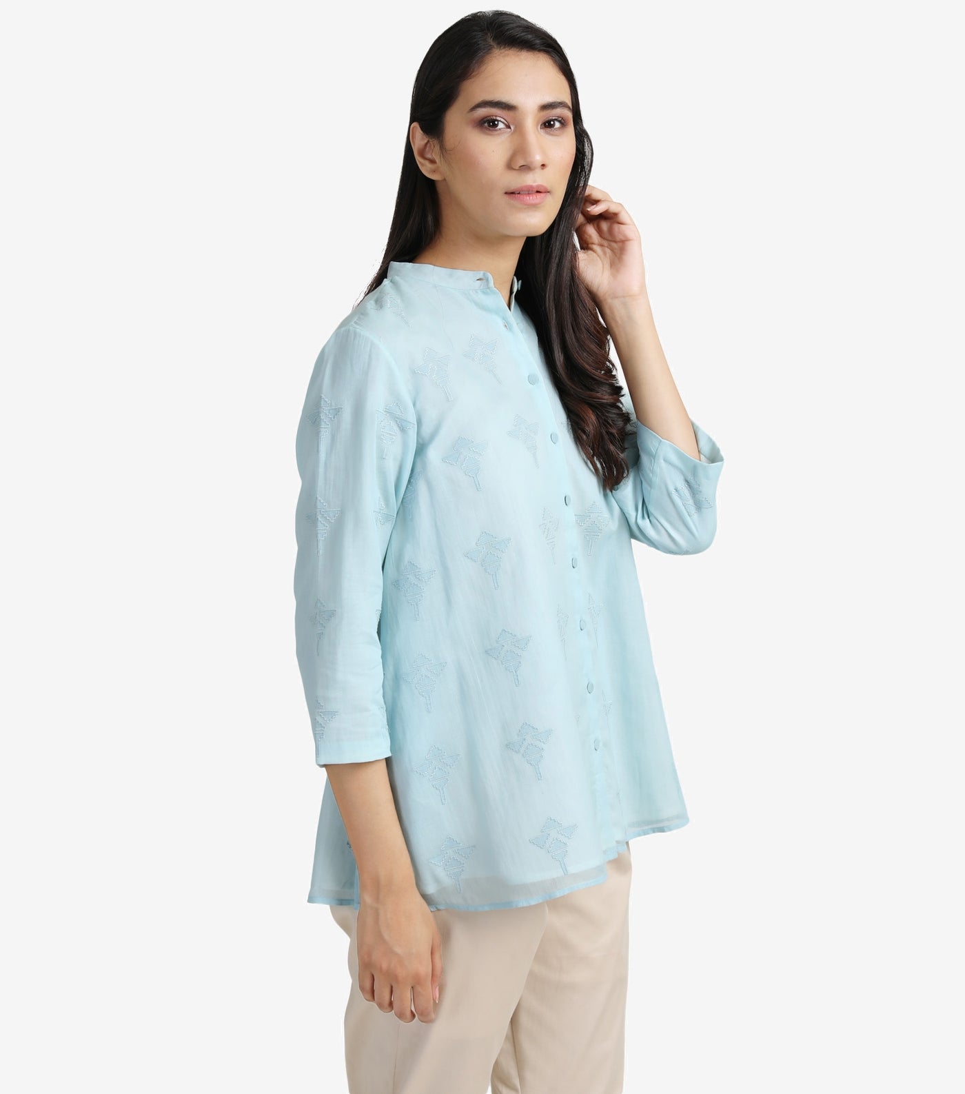 Skyblue embroidered cotton shirt