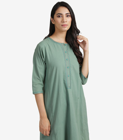 Dull Green Cotton Suit Set