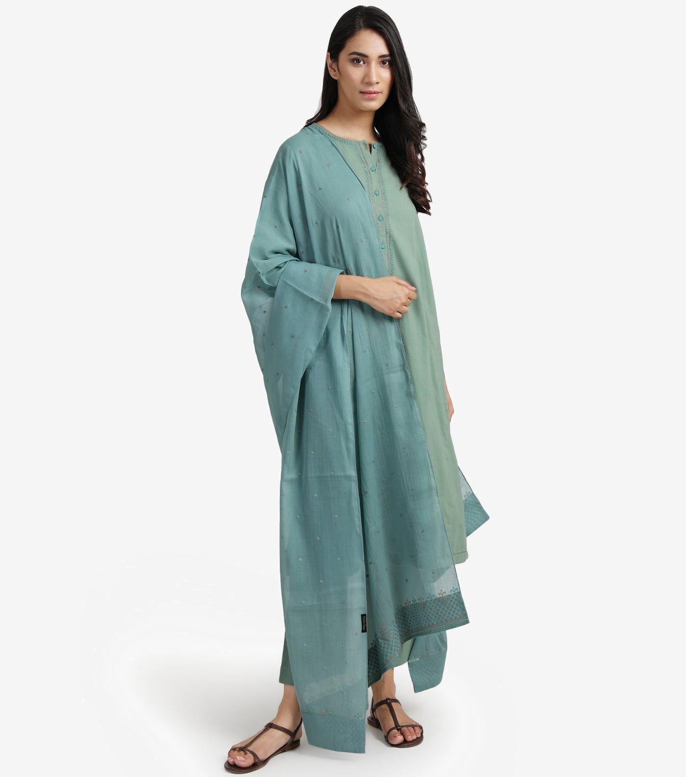 Dull Green Cotton Suit Set