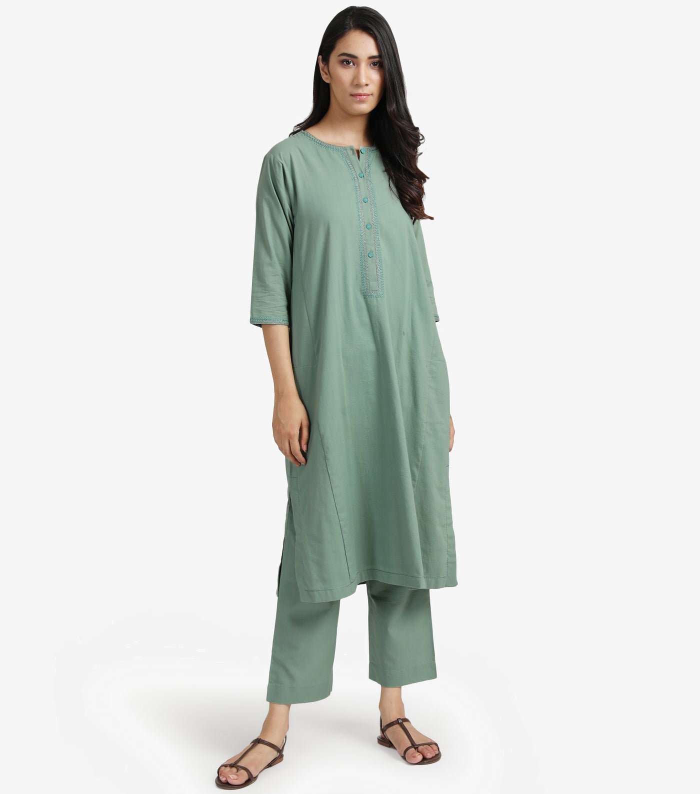 Dull Green Cotton Suit Set