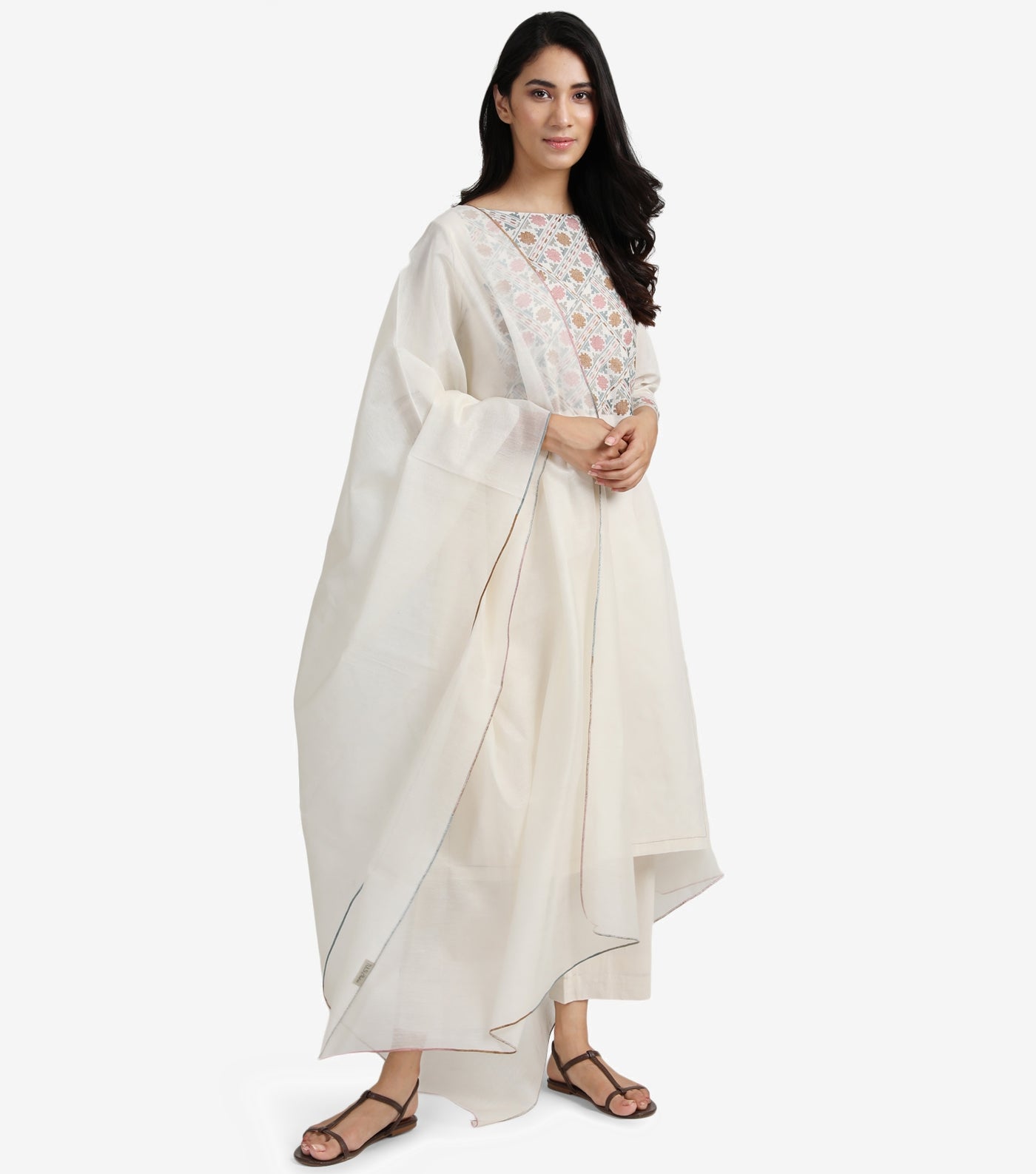 Ivory Embroidered Cotton Suit Set