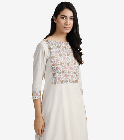 Ivory Embroidered Cotton Suit Set