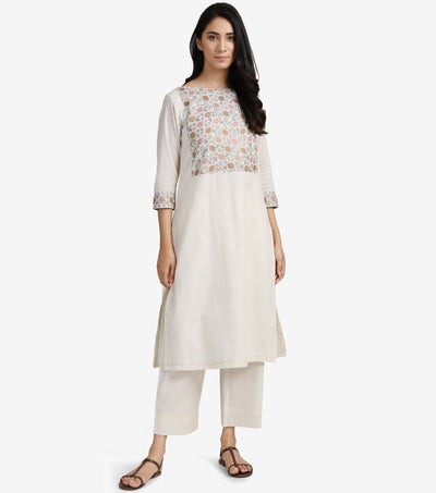 Ivory Embroidered Cotton Suit Set