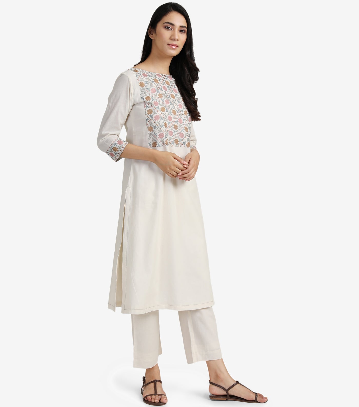 Ivory Embroidered Cotton Suit Set