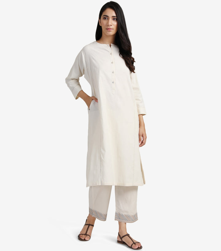 Ivory Cotton Kurta & Pants Set