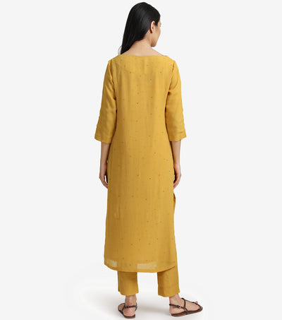 Yellow Georgette Embellished Kurta & cotton silk pants Set