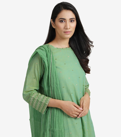 Leaf Green embroidered chanderi suit set