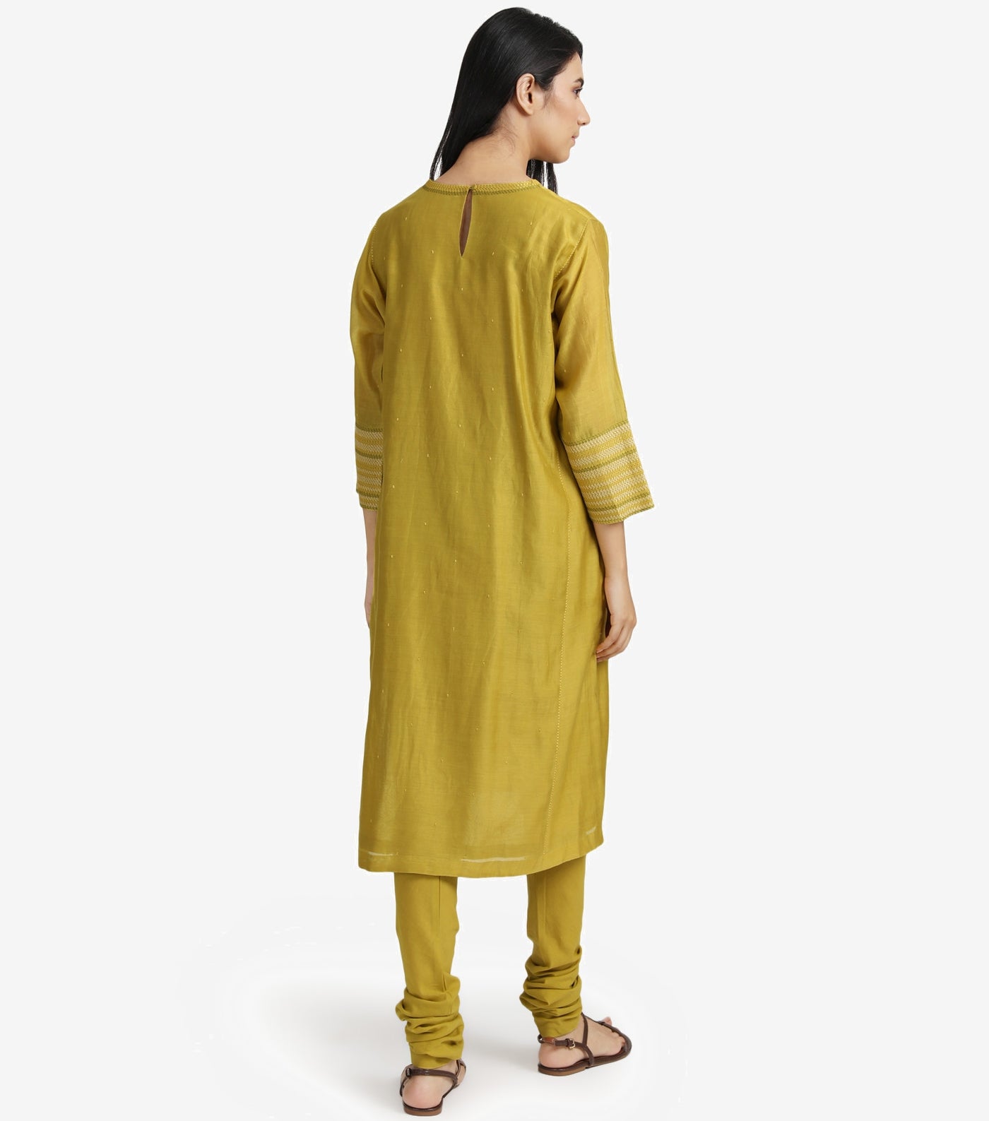 Yellow embroidered chanderi kurta & Cotton Churidaar set
