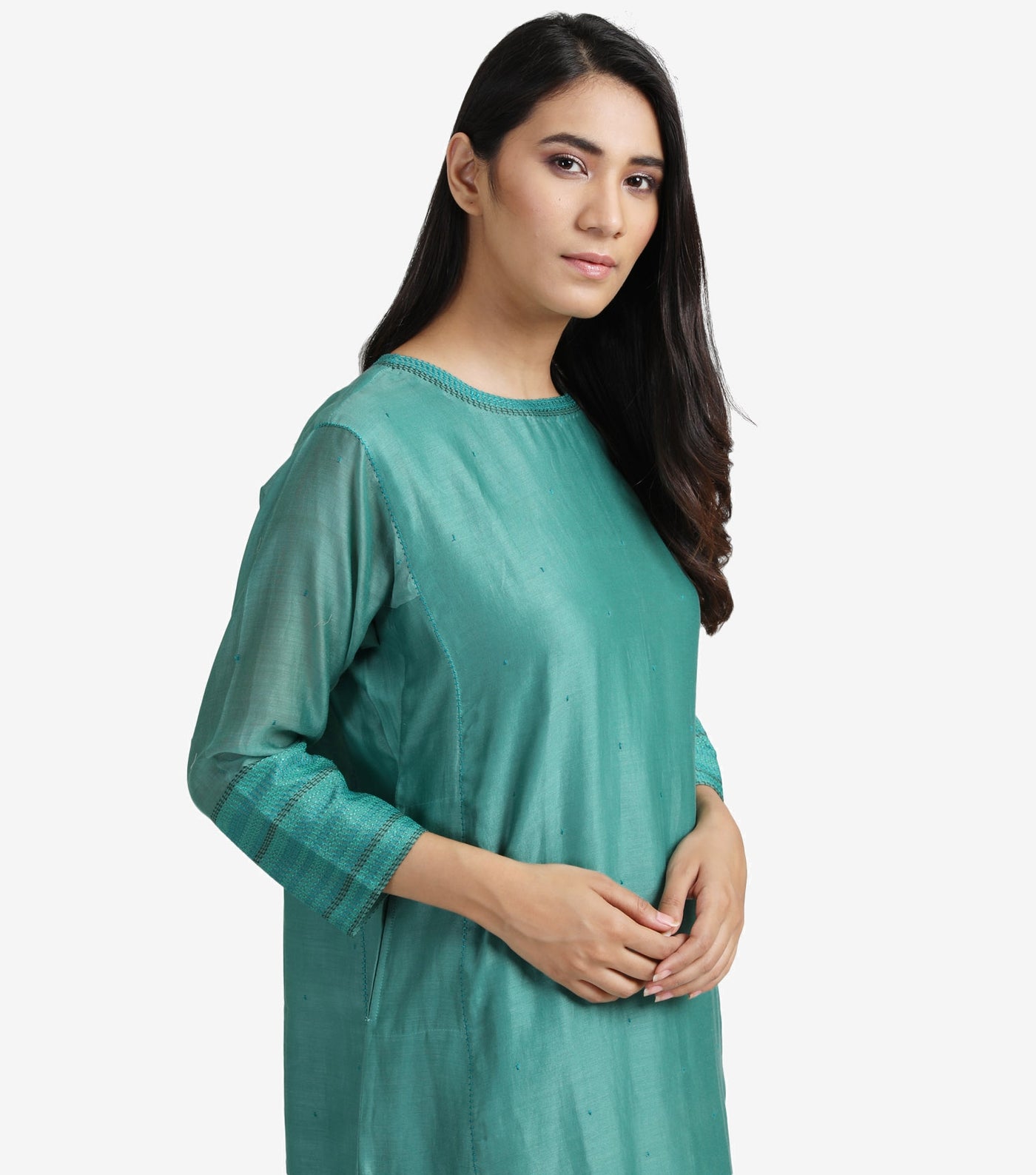 Sea green Cotton Silk kurta & cotton churidaar set