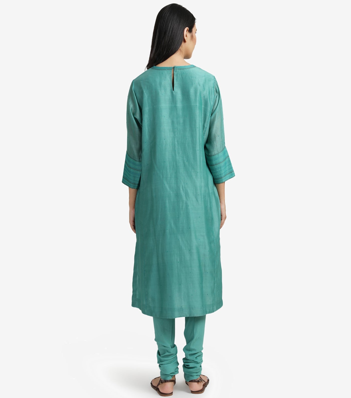 Sea green Cotton Silk kurta & cotton churidaar set