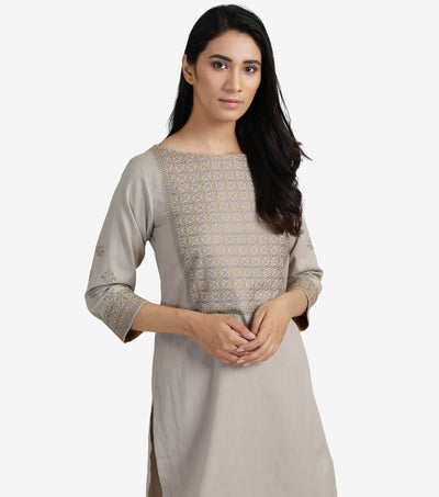 Beige embroidered kurta