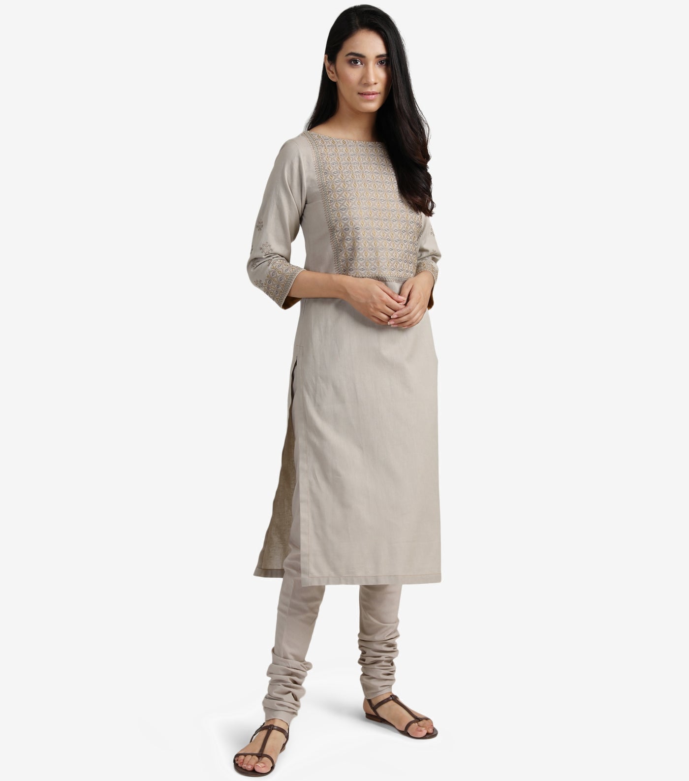 Beige embroidered kurta