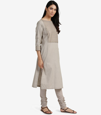 Beige embroidered kurta