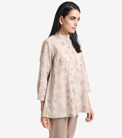 Beige Embroidered Cotton Shirt