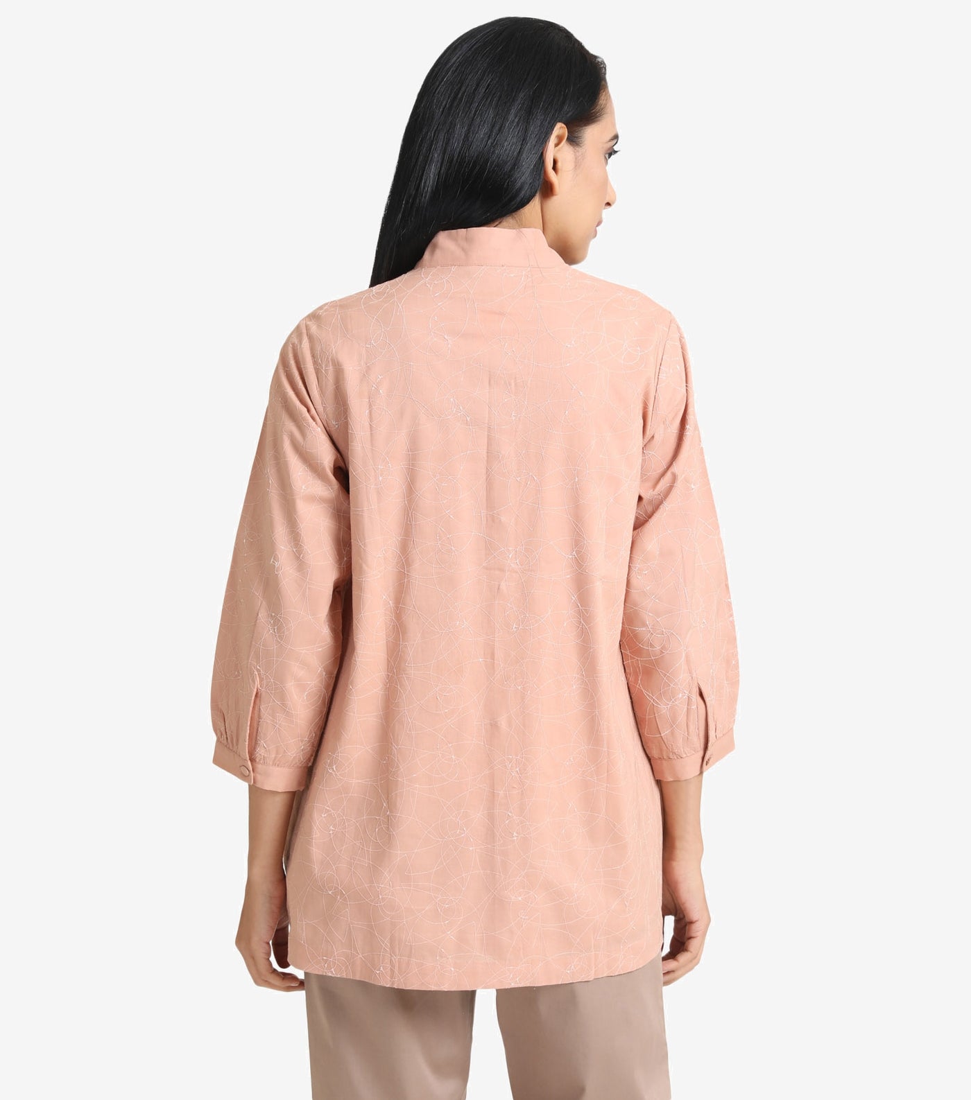 Peach Cotton Embroidered Shirt