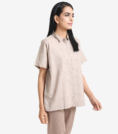 Beige Cotton Embroidered Shirt