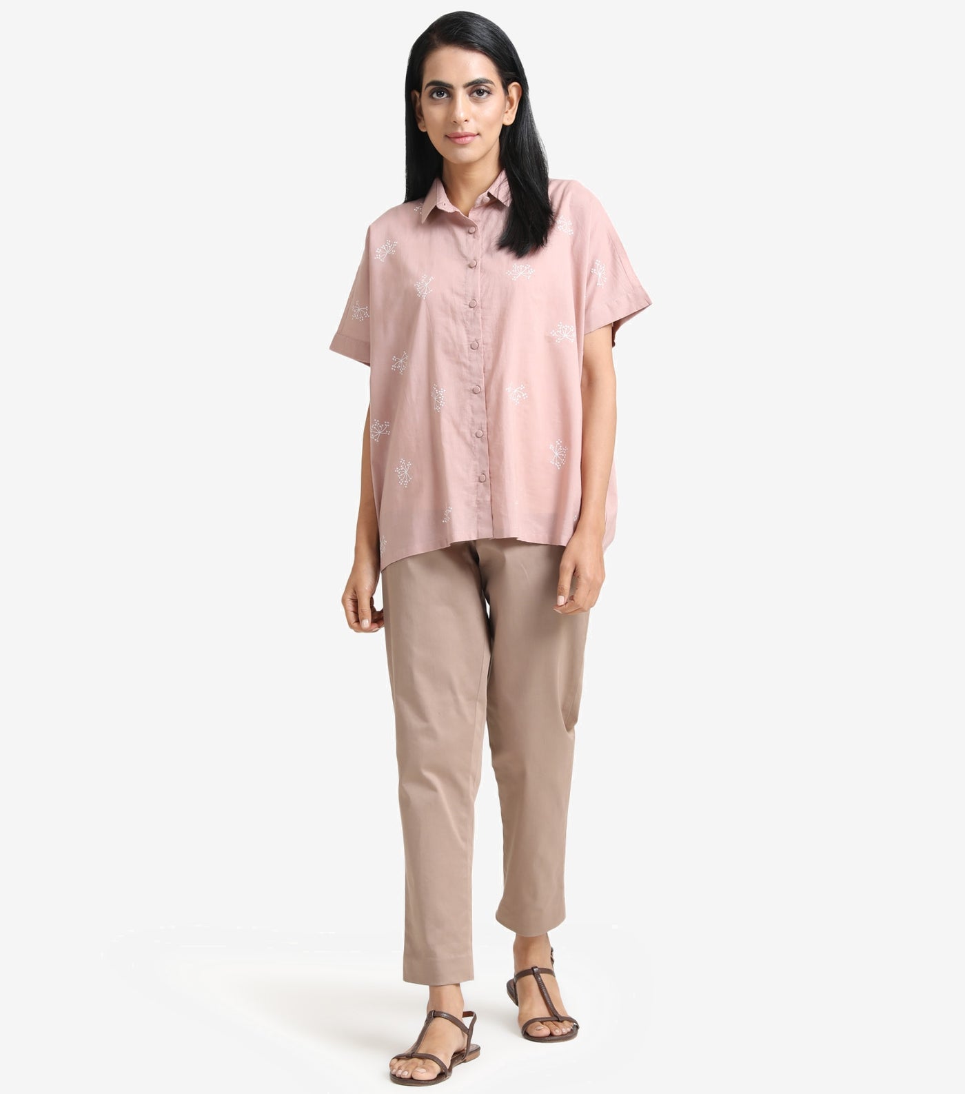 Dirty Pink Cotton Embroidered Shirt