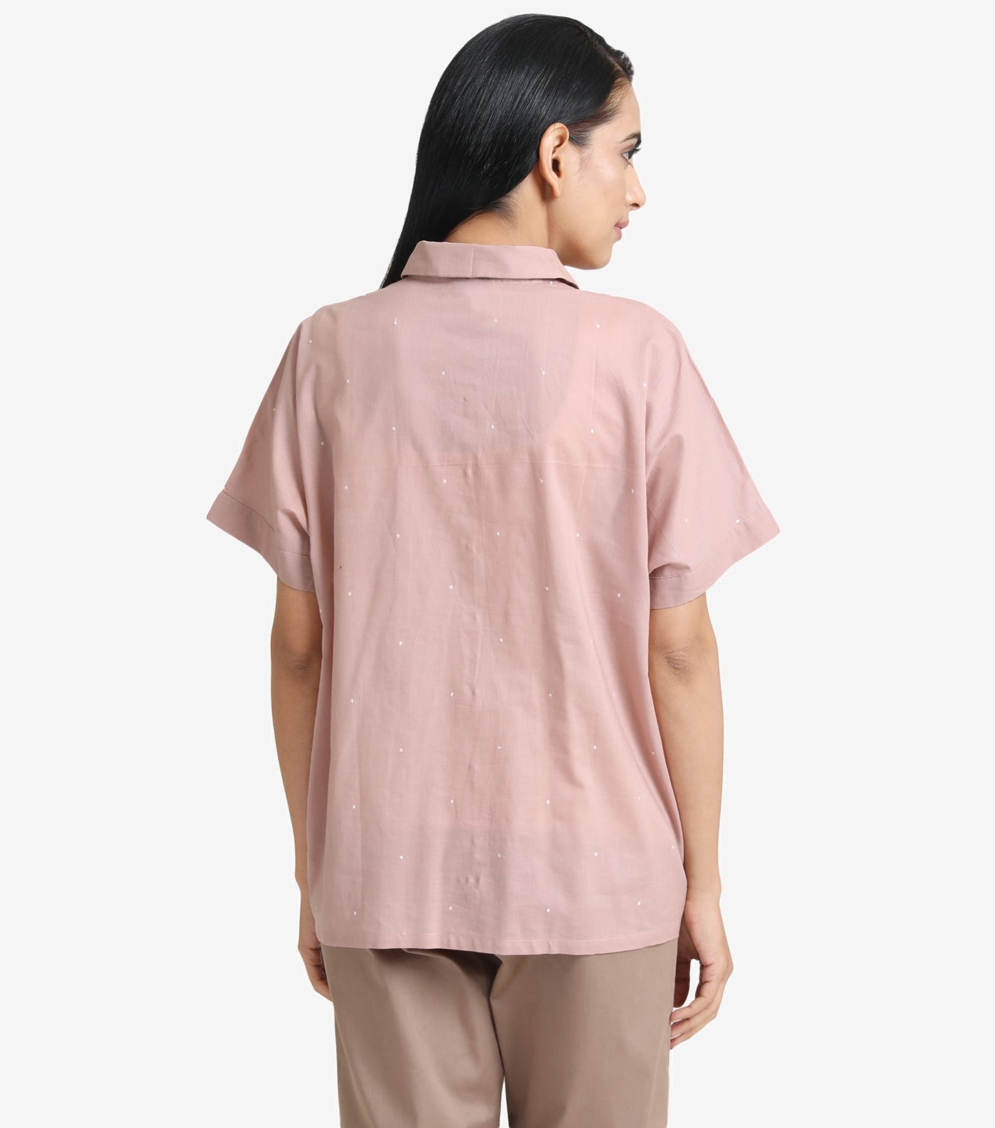 Dirty Pink Cotton Embroidered Shirt