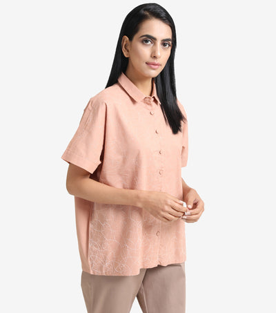 Peach Cotton Embroidered Shirt