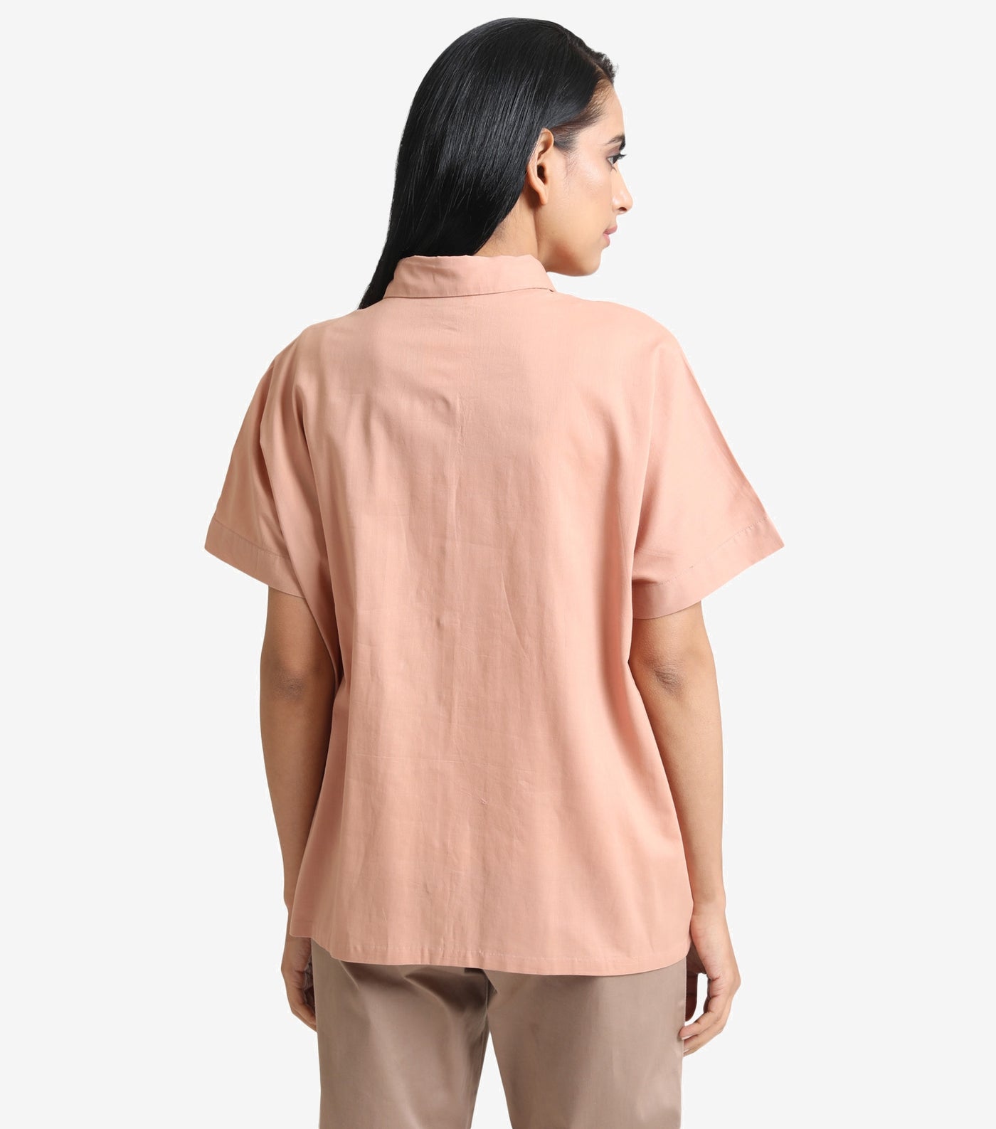 Peach Cotton Embroidered Shirt