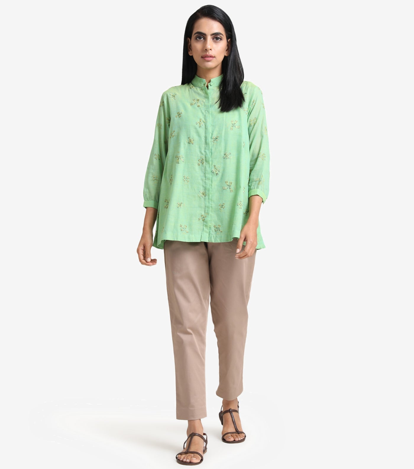 Fluorescent Green Cotton Embroidered Shirt