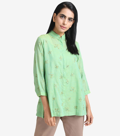 Fluorescent Green Cotton Embroidered Shirt