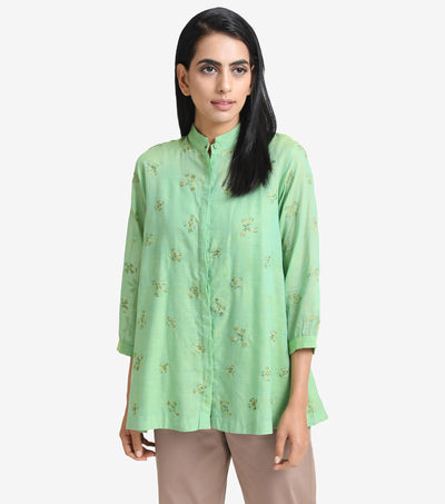 Fluorescent Green Cotton Embroidered Shirt