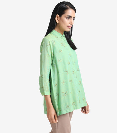 Fluorescent Green Cotton Embroidered Shirt