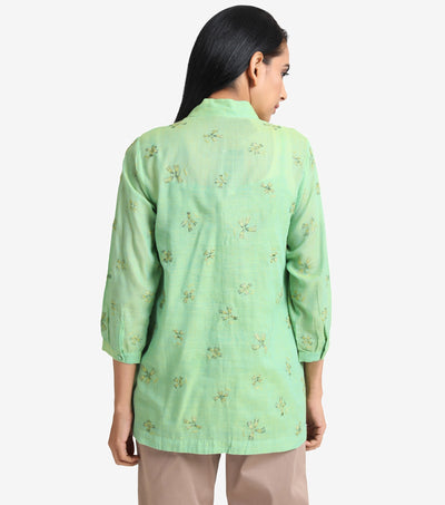 Fluorescent Green Cotton Embroidered Shirt