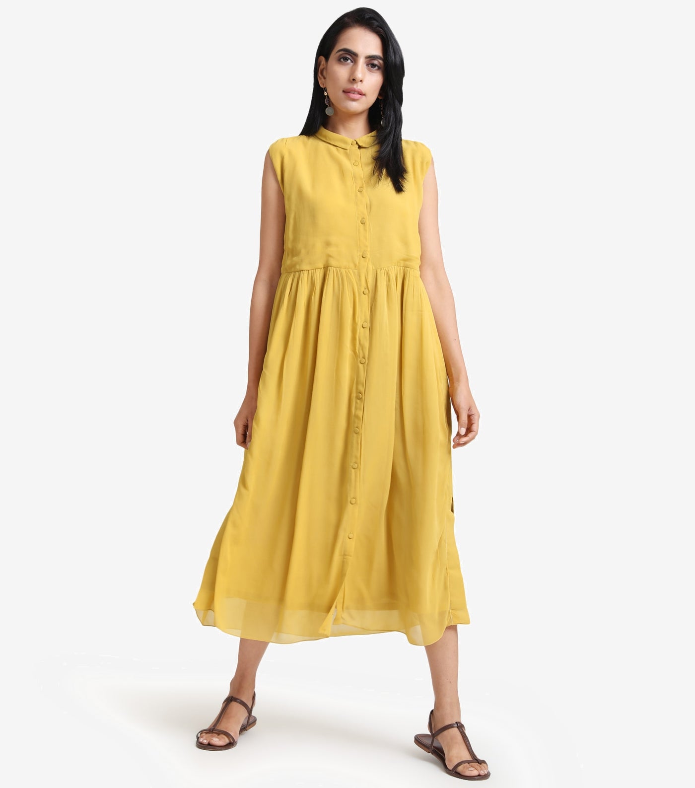 Yellow Georgette solid dress