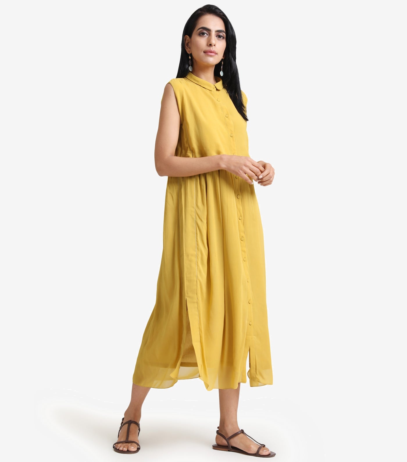 Yellow Georgette solid dress