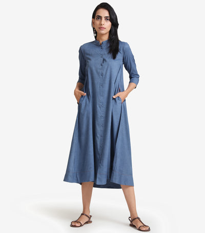 Blue cotton shirt dress