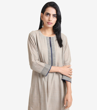 Beige khadi kurta