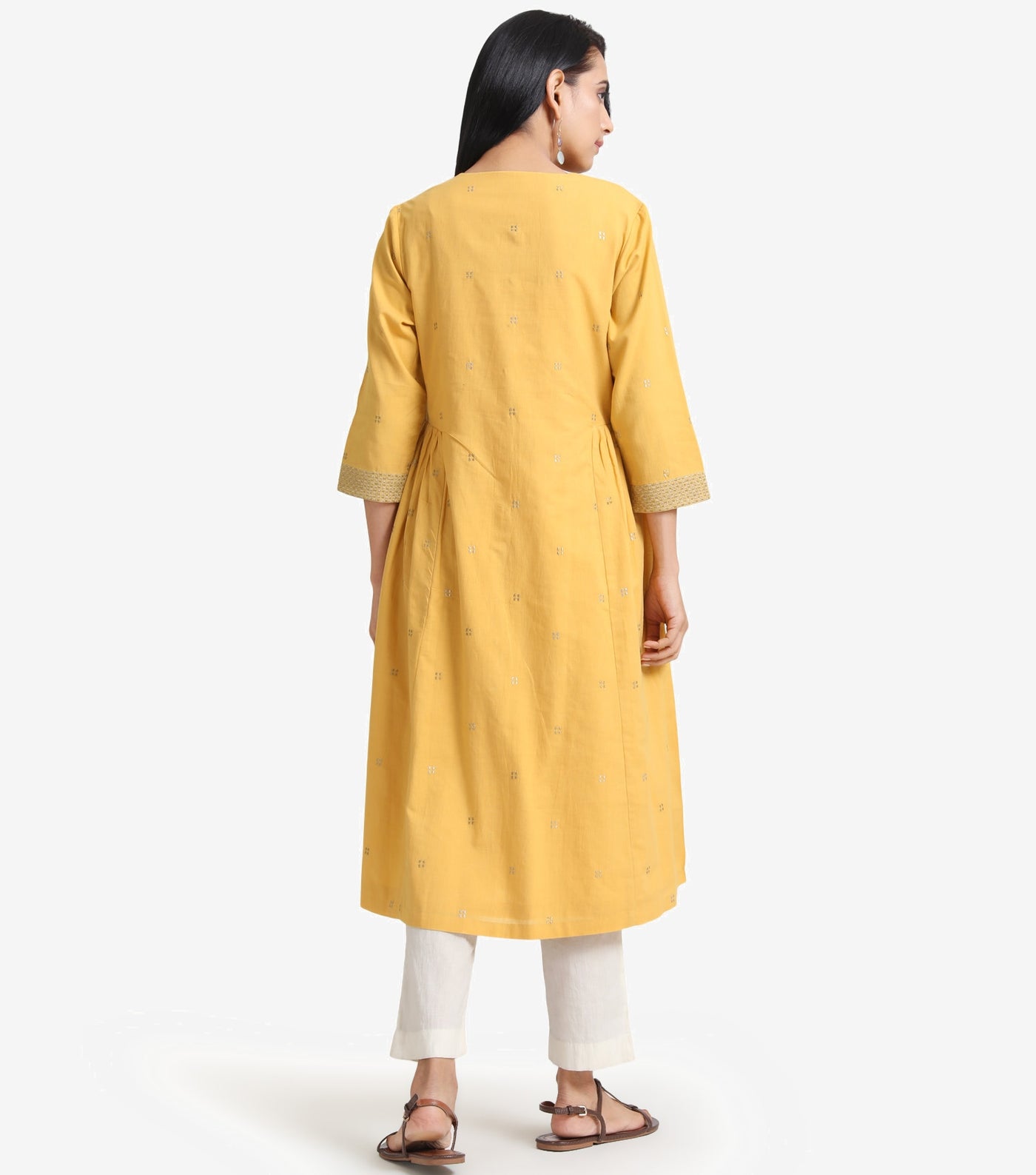 Yellow cotton embroidered kurta