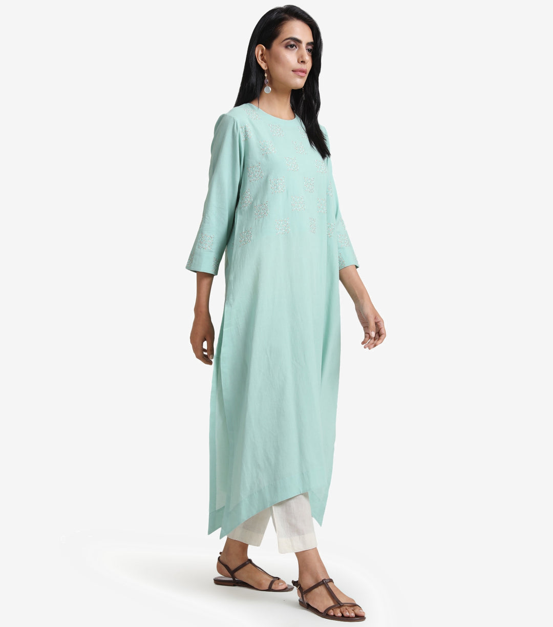 Turquoise Cotton Asymmetrical Kurta