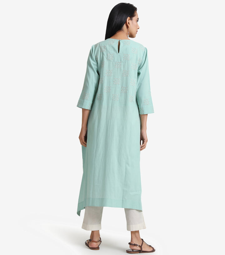 Turquoise Cotton Asymmetrical Kurta